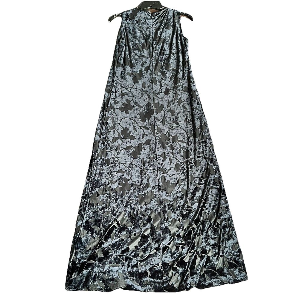 Petite Sophisticate Maxi Dress Womens 4p Sleeveless Black Velvet Floral USA Made - Picture 5 of 7